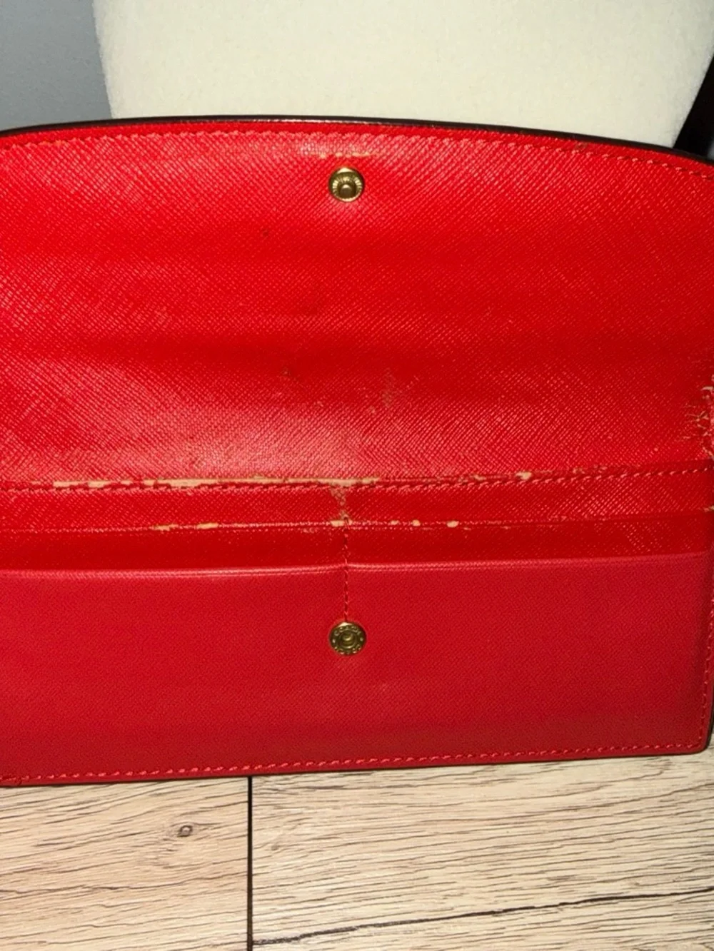 Coach Saffiano Red Leather Wallet with Gold Logo